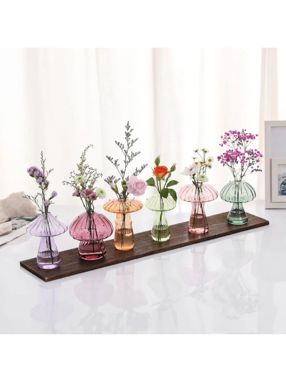 Set of 6 Colored Mushroom Flower Vases - Decorative Home Decor for Any Room